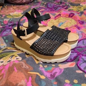 Black Woven Platform Sandals